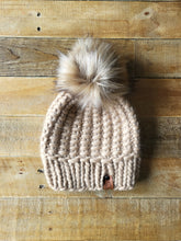 Load image into Gallery viewer, Lemon Tree Lane Adult Luxury Peruvian Wool &quot;Arlo&quot; Beanie | Peanut with &quot;Blonde&quot; Faux-Fur Pom Pom