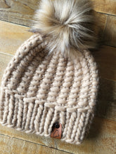 Load image into Gallery viewer, Lemon Tree Lane Adult Luxury Peruvian Wool &quot;Arlo&quot; Beanie | Peanut with &quot;Blonde&quot; Faux-Fur Pom Pom