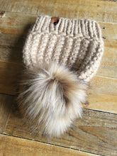 Load image into Gallery viewer, Lemon Tree Lane Adult Luxury Peruvian Wool &quot;Arlo&quot; Beanie | Peanut with &quot;Blonde&quot; Faux-Fur Pom Pom