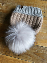 Load image into Gallery viewer, Lemon Tree Lane Adult Luxury Peruvian Wool &quot;Arlo&quot; Beanie | Peanut with Silver Fog Brim--with XL Silver Faux-Fur Pom Pom