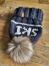 Load image into Gallery viewer, Lemon Tree Lane Adult Slouchy &quot;Ski&quot; Beanie | Charcoal Grey Foldover Brim with &quot;Wolf&quot; Faux Fur Pom Pom