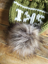 Load image into Gallery viewer, Lemon Tree Lane Adult Slouchy &quot;Ski&quot; Beanie | Olive Green Foldover Brim with &quot;Wolf&quot; Faux Fur Pom Pom