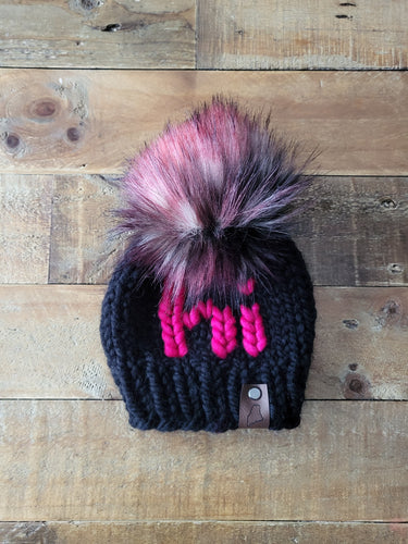 Lemon Tree Lane Baby Beanie 6-12 Months | Black Beanie with Hot Pink 