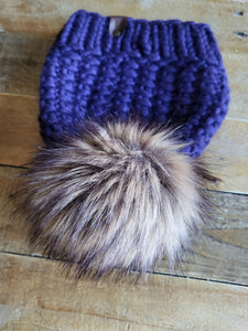 Lemon Tree Lane Adult Luxury Peruvian Wool "Arlo" Beanie | Vivid Violet with "Lynx" Faux-Fur Pom Pom