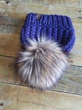 Load image into Gallery viewer, Lemon Tree Lane Youth 4-8 Years Luxury Peruvian Wool &quot;Arlo&quot; Beanie | &quot;Vivid Violet&quot; with Spotted Brown Faux-Fur Pom Pom