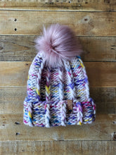 Load image into Gallery viewer, Lemon Tree Lane Adult Luxury Peruvian Wool &quot;Chain Me&quot; Beanie | &quot;Handpainted Sprinkle&quot; with Dusty Rose Faux-Fur Pom Pom