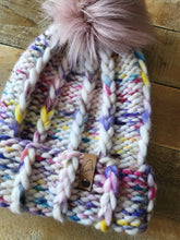 Load image into Gallery viewer, Lemon Tree Lane Adult Luxury Peruvian Wool &quot;Chain Me&quot; Beanie | &quot;Handpainted Sprinkle&quot; with Dusty Rose Faux-Fur Pom Pom