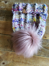 Load image into Gallery viewer, Lemon Tree Lane Adult Luxury Peruvian Wool &quot;Chain Me&quot; Beanie | &quot;Handpainted Sprinkle&quot; with Dusty Rose Faux-Fur Pom Pom