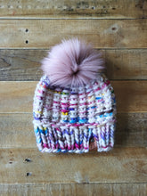 Load image into Gallery viewer, Lemon Tree Lane Adult Luxury Peruvian Wool &quot;Arlo&quot; Beanie | &quot;Handpainted Sprinkle&quot; with Dusty Rose Faux-Fur Pom Pom