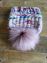 Load image into Gallery viewer, Lemon Tree Lane Adult Luxury Peruvian Wool &quot;Arlo&quot; Beanie | &quot;Handpainted Sprinkle&quot; with Dusty Rose Faux-Fur Pom Pom