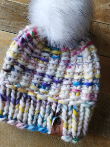 Lemon Tree Lane Adult Luxury Peruvian Wool "Arlo" Beanie | "Handpainted Sprinkle" with Snowball Sparkle Faux-Fur Pom Pom