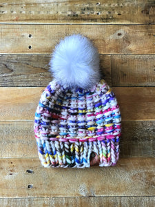 Lemon Tree Lane Adult Luxury Peruvian Wool "Arlo" Beanie | "Handpainted Sprinkle" with Snowball Sparkle Faux-Fur Pom Pom