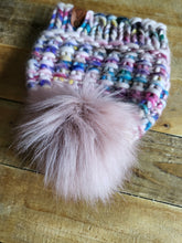 Load image into Gallery viewer, Lemon Tree Lane Youth 4-8 Years Luxury Peruvian Wool &quot;Arlo&quot; Beanie | &quot;Handpainted Sprinkle&quot; with Dusty Rose Faux-Fur Pom Pom