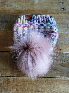 Lemon Tree Lane Toddler 1-3 Years Luxury Peruvian Wool "Arlo" Beanie | "Handpainted Sprinkle" with Dusty Rose Faux-Fur Pom Pom