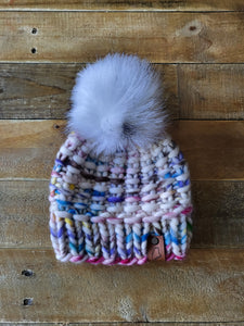 Lemon Tree Lane Toddler 1-3 Years Luxury Peruvian Wool "Arlo" Beanie | "Handpainted Sprinkle" with Snowball Sparkle Faux-Fur Pom Pom