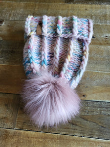 Lemon Tree Lane Adult Luxury Peruvian Wool "Chain Me" Beanie | "Yarnicorn" with "Dusty Rose" Faux-Fur Pom Pom