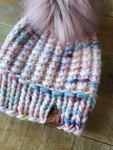 Lemon Tree Lane Adult Luxury Peruvian Wool "Arlo" Beanie | "Yarnicorn" with "Dusty Rose" Faux-Fur Pom Pom