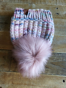 Lemon Tree Lane Adult Luxury Peruvian Wool "Arlo" Beanie | "Yarnicorn" with "Dusty Rose" Faux-Fur Pom Pom