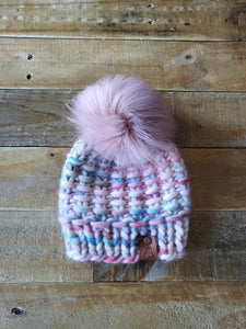 Lemon Tree Lane Toddler 1-3 Years Luxury Peruvian Wool "Arlo" Beanie | "Yarnicorn" with Dusty Rose Faux-Fur Pom Pom