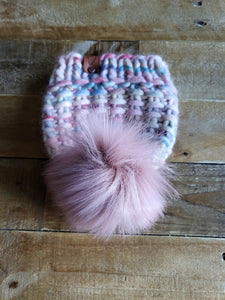 Lemon Tree Lane Toddler 1-3 Years Luxury Peruvian Wool "Arlo" Beanie | "Yarnicorn" with Dusty Rose Faux-Fur Pom Pom