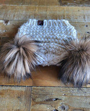 Load image into Gallery viewer, Lemon Tree Lane Youth 4-8 Years Double Pom Beanie | Cream with Double Coyote Faux-Fur Pom Poms