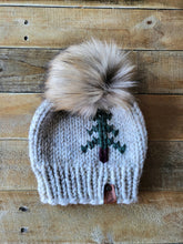 Load image into Gallery viewer, Lemon Tree Lane Adult Rustic Pines Hat | &quot;Wheat&quot; with Pine Tree Design/Eclipse Blonde Faux Fur Pom Pom
