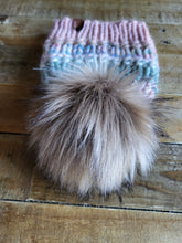 Load image into Gallery viewer, Lemon Tree Lane Adult Luxury Peruvian Wool Beanie | Pastel Pink, Sage, Cream and Blue with Oversized Blonde Faux-Fur Pom Pom