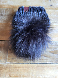 Lemon Tree Lane Baby Beanie 6-12 Months | Black/Grey Tweed with Oversized Black Faux Fur Pom Pom