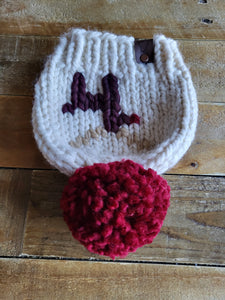 Lemon Tree Lane Baby Beanie 6-12 Months | Reindeer Baby Beanie- Ivory with Reindeer design and Red Puff Pom Pom