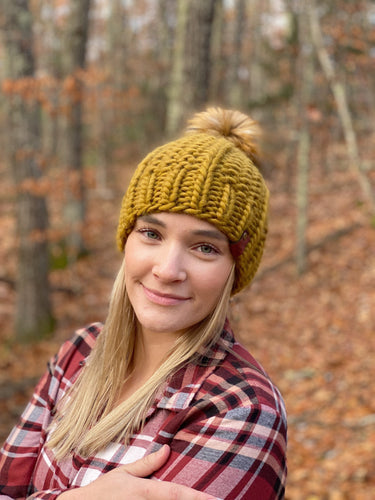 Lemon Tree Lane Adult Luxury Peruvian Wool Beanie | Bronzed Olive with Caramel Faux-Fur Pom Pom