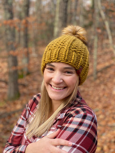 Lemon Tree Lane Adult Luxury Peruvian Wool Beanie | Bronzed Olive with Caramel Faux-Fur Pom Pom