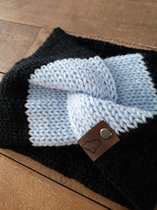 Lemon Tree Lane Youth Twist-Front Earwarmer/Headband | Black/Light Blue Colorblock