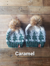 Load image into Gallery viewer, Lemon Tree Lane Mommy and Me Set, Adult and Toddler 1-3 Years | Pine Trees and Mountains Beanie | The Maine Beanie | **Choose Your Own Pom**