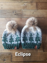 Load image into Gallery viewer, Lemon Tree Lane Mommy and Me Set, Adult and Toddler 1-3 Years | Pine Trees and Mountains Beanie | The Maine Beanie | **Choose Your Own Pom**