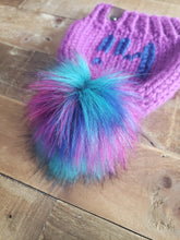 Load image into Gallery viewer, Lemon Tree Lane Baby Beanie 6-12 Months | &quot;Hi&quot; Beanie with Rainbow Jewel-Toned Faux Fur Pom Pom