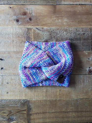 Lemon Tree Lane Youth Twist-Front Earwarmer/Headband | Purple Rainbow Multicolor Print