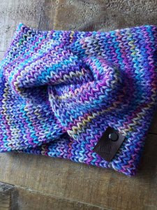 Lemon Tree Lane Youth Twist-Front Earwarmer/Headband | Purple Rainbow Multicolor Print