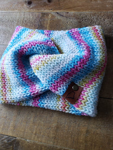 Lemon Tree Lane Youth Twist-Front Earwarmer/Headband | Pastel Rainbow Multicolor Print