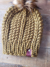 Load image into Gallery viewer, Lemon Tree Lane Adult Luxury Peruvian Wool Beanie | Bronzed Olive with Caramel Faux-Fur Pom Pom