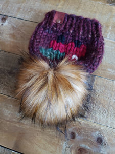 Lemon Tree Lane Baby 0-3 Months "Little Red Truck" Beanie | Rust Tones with Design on Front of the Iconic Red Truck carrying a Christmas Tree/Caramel Faux-Fur Pom Pom