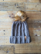 Load image into Gallery viewer, Lemon Tree Lane Youth 4-8 Years Luxury Peruvian Merino Wool Beanie | Alpine Green with Luxury Caramel Faux-Fur Pom Pom