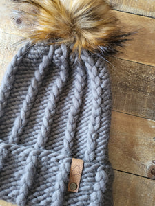 Lemon Tree Lane Youth 4-8 Years Luxury Peruvian Merino Wool Beanie | Alpine Green with Luxury Caramel Faux-Fur Pom Pom