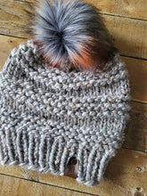 Load image into Gallery viewer, Lemon Tree Lane Adult &quot;Cranmore&quot; Slouchy Beanie | Grey Marble Tweed with Slate Cinnamon Faux Fur Pom Pom