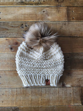 Load image into Gallery viewer, Lemon Tree Lane Adult &quot;Cranmore&quot; Slouchy Beanie | Classic Cream with Blonde Faux Fur Pom Pom